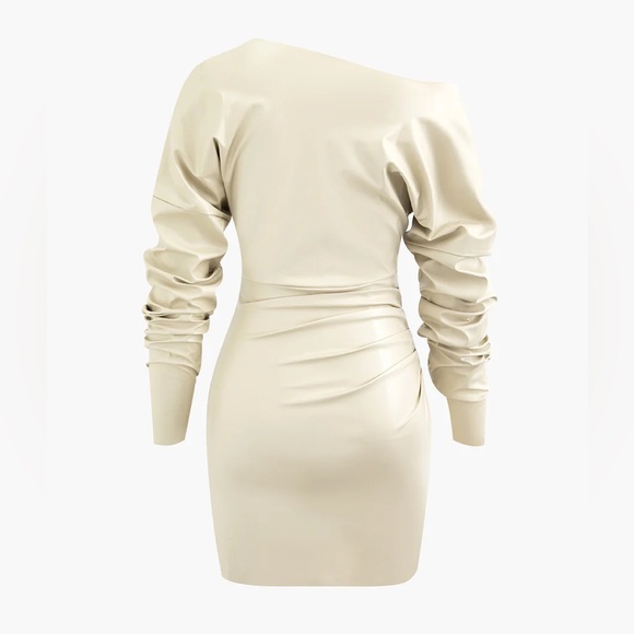 Asymmetric faux leather v-neck mini dress (new) - Picture 3 of 4